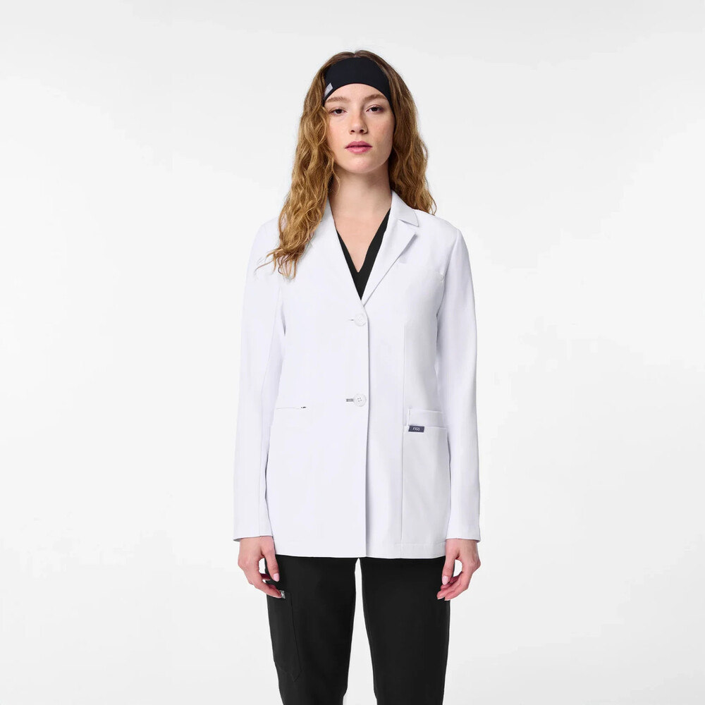 FIGS Bellevue Short Lab Coat White XS Relaxed Fit Pleated Back